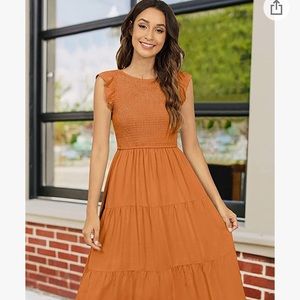 Tiered ruffle dress in camel